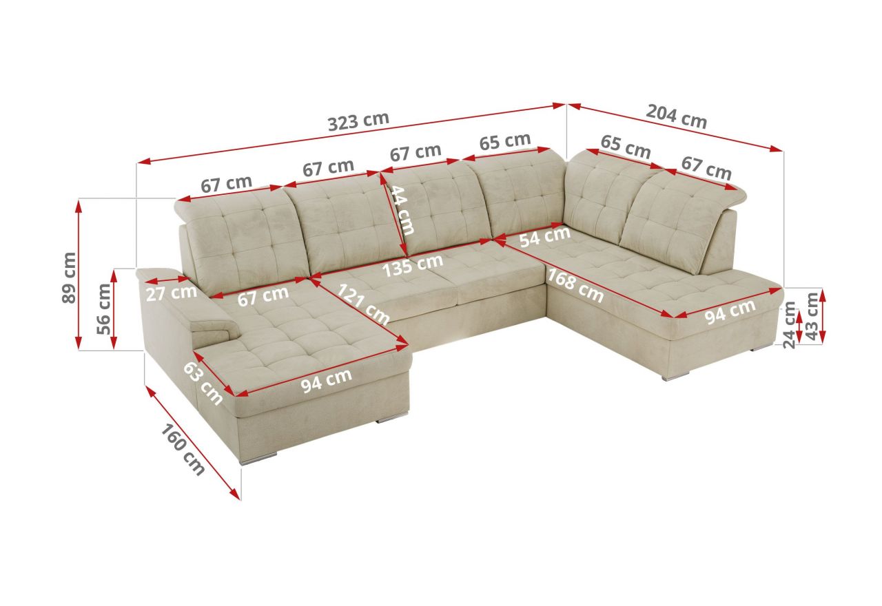 Narożnik MADRITO U - strona prawa - beżowy, welwet