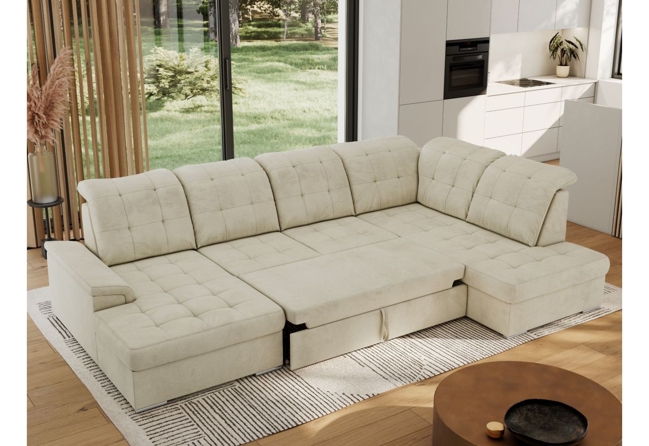 Narożnik MADRITO U - strona prawa - beżowy, welwet