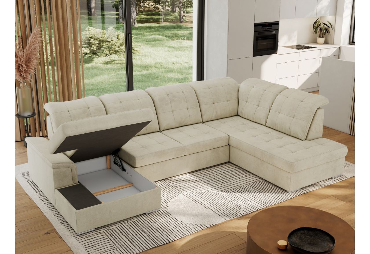 Narożnik MADRITO U - strona prawa - beżowy, welwet