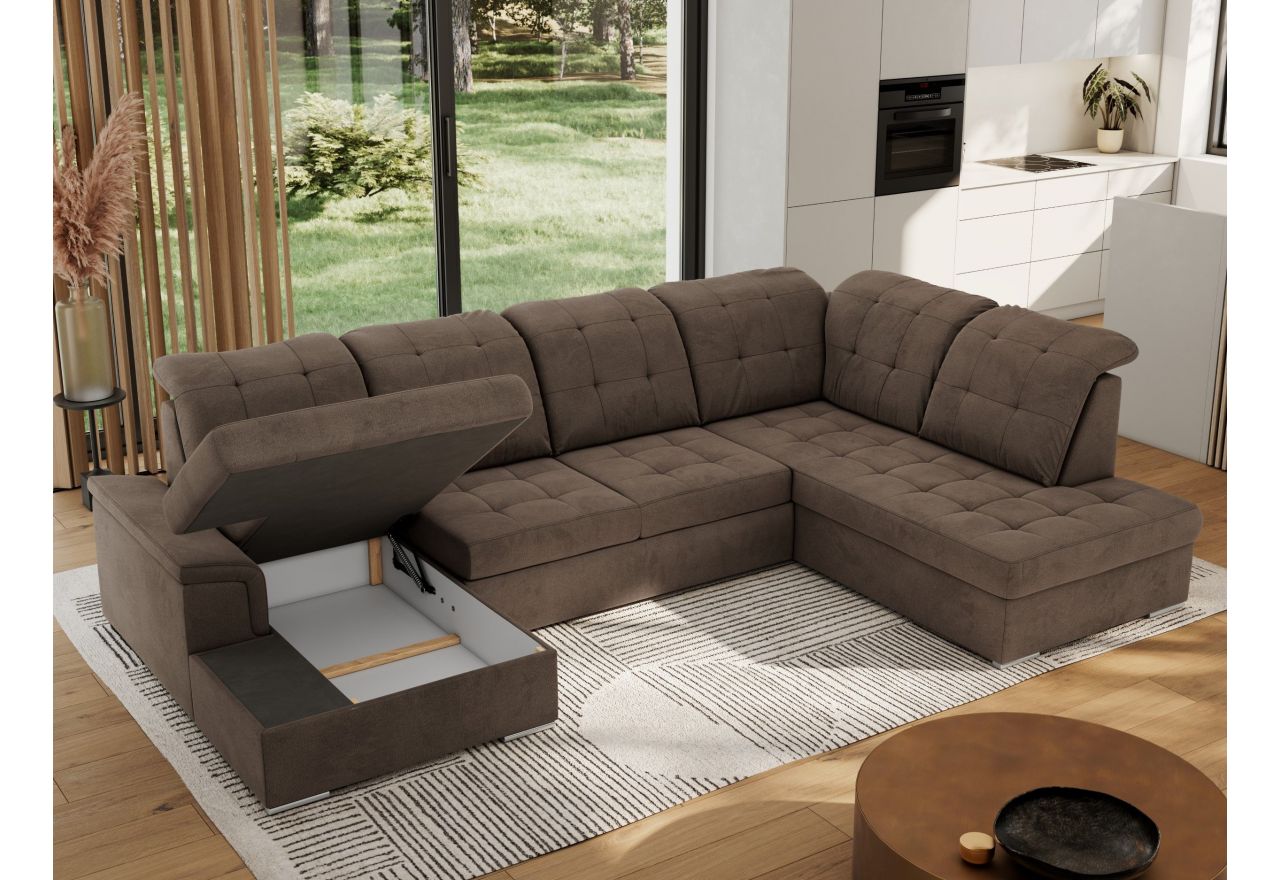 Narożnik MADRITO U - strona prawa - brązowy, welwet