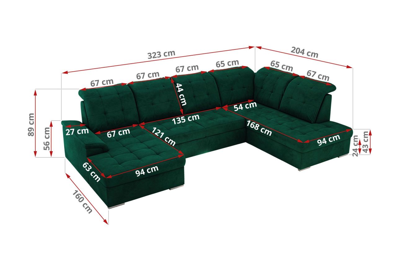 Narożnik MADRITO U - strona prawa - ciemnozielony, welwet