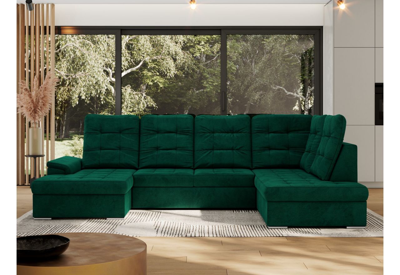 Narożnik MADRITO U - strona prawa - ciemnozielony, welwet