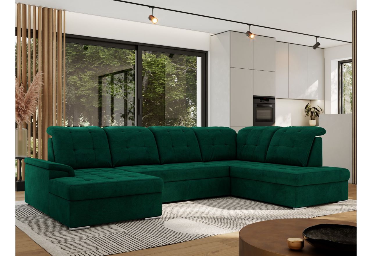 Narożnik MADRITO U - strona prawa - ciemnozielony, welwet