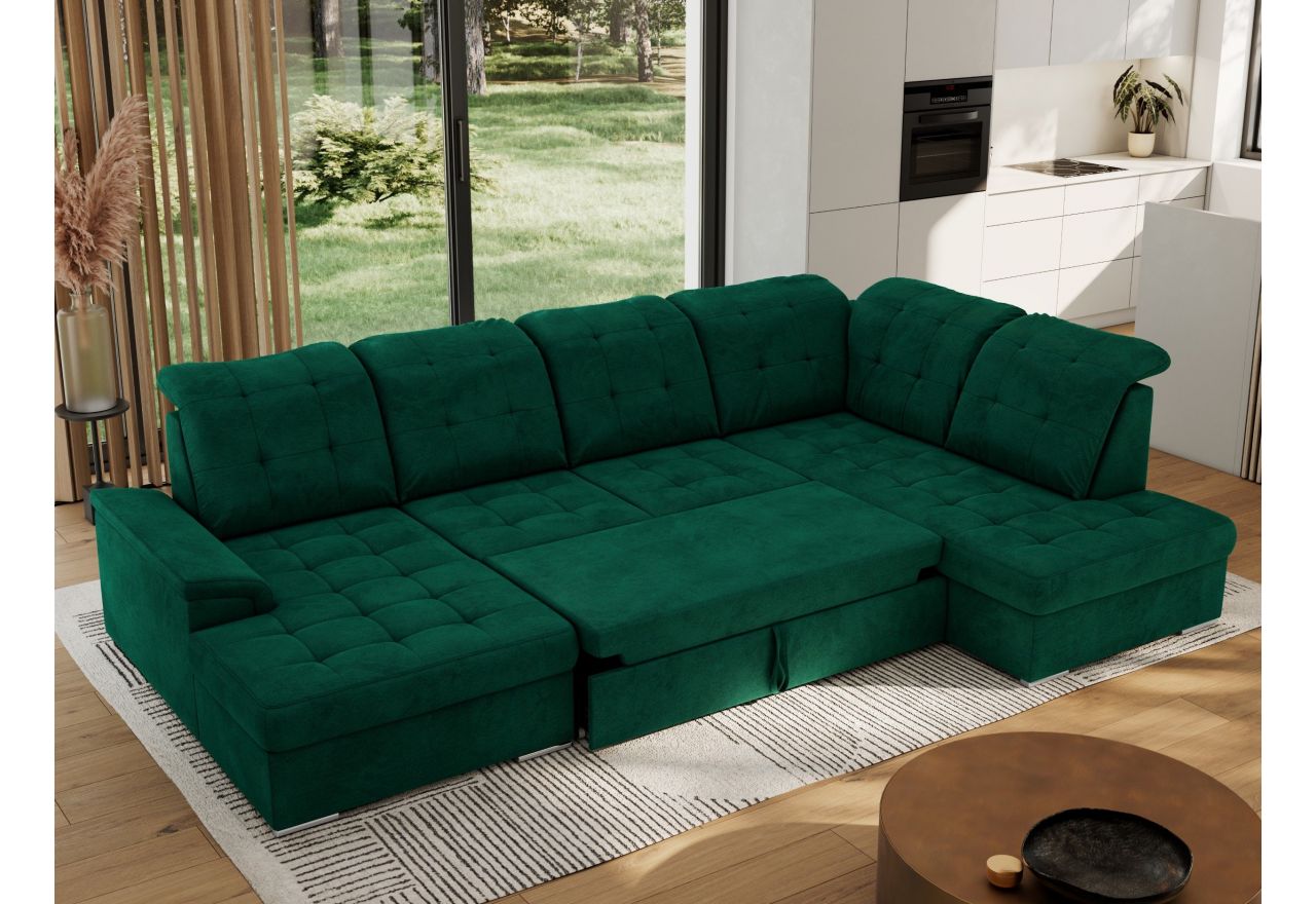 Narożnik MADRITO U - strona prawa - ciemnozielony, welwet