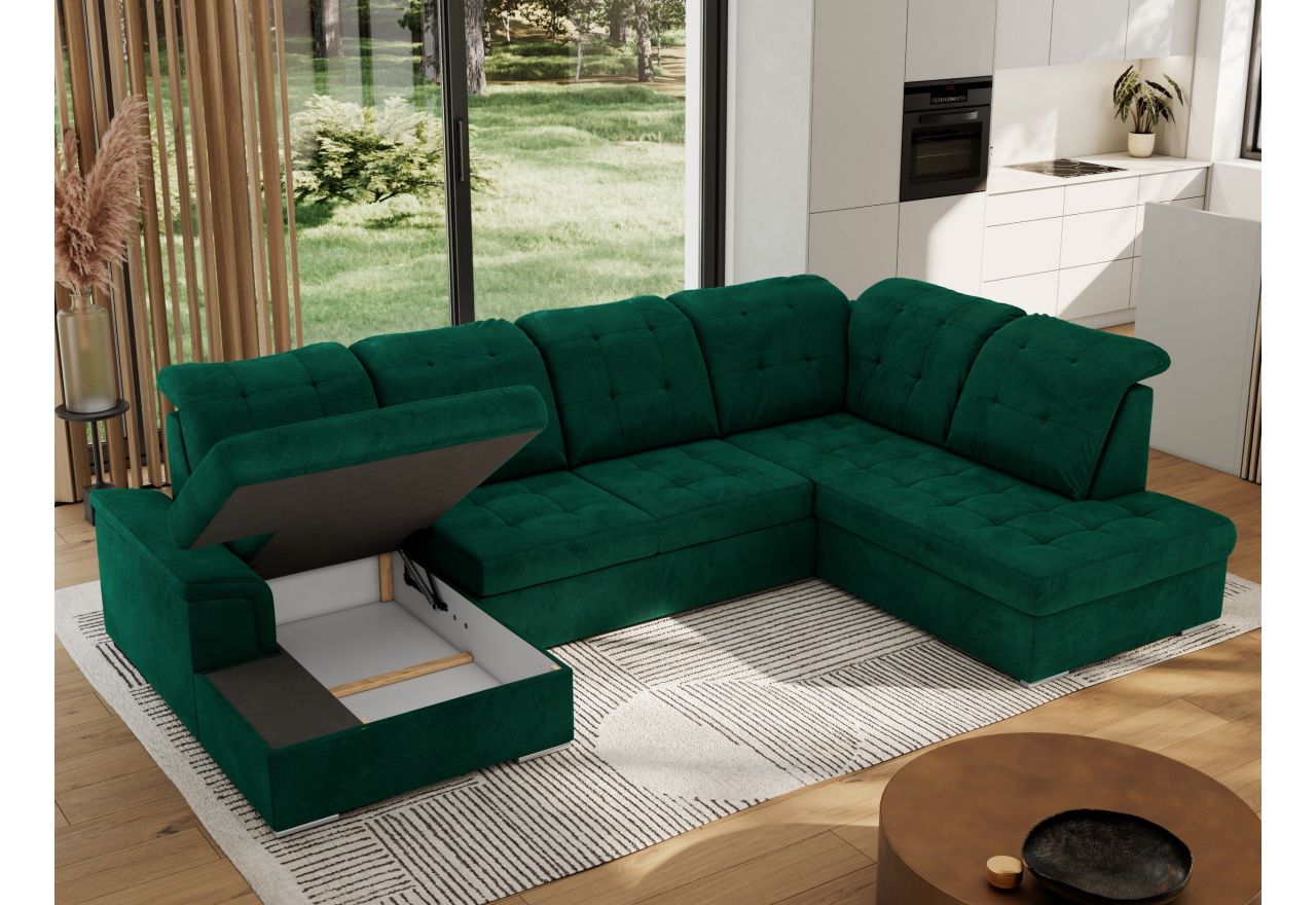 Narożnik MADRITO U - strona prawa - ciemnozielony, welwet