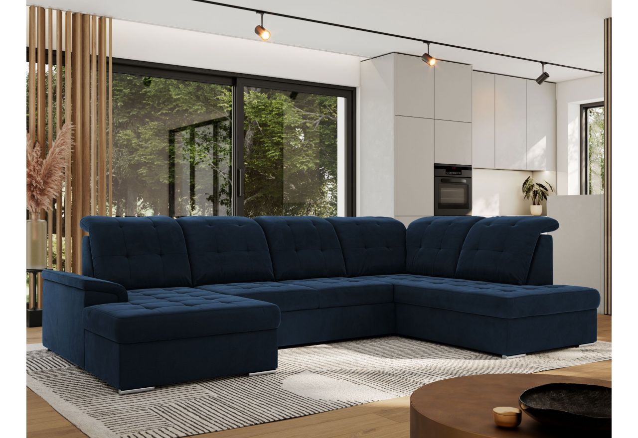 Narożnik MADRITO U - strona prawa - ciemnoniebieski, welwet