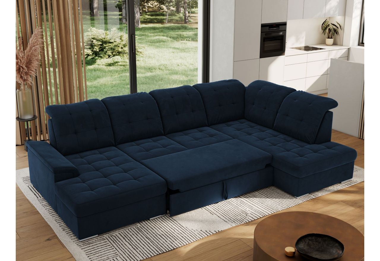 Narożnik MADRITO U - strona prawa - ciemnoniebieski, welwet