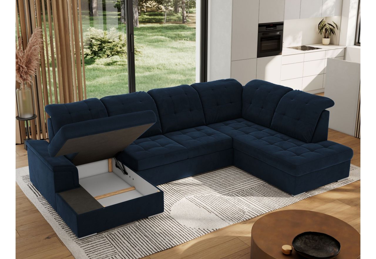 Narożnik MADRITO U - strona prawa - ciemnoniebieski, welwet