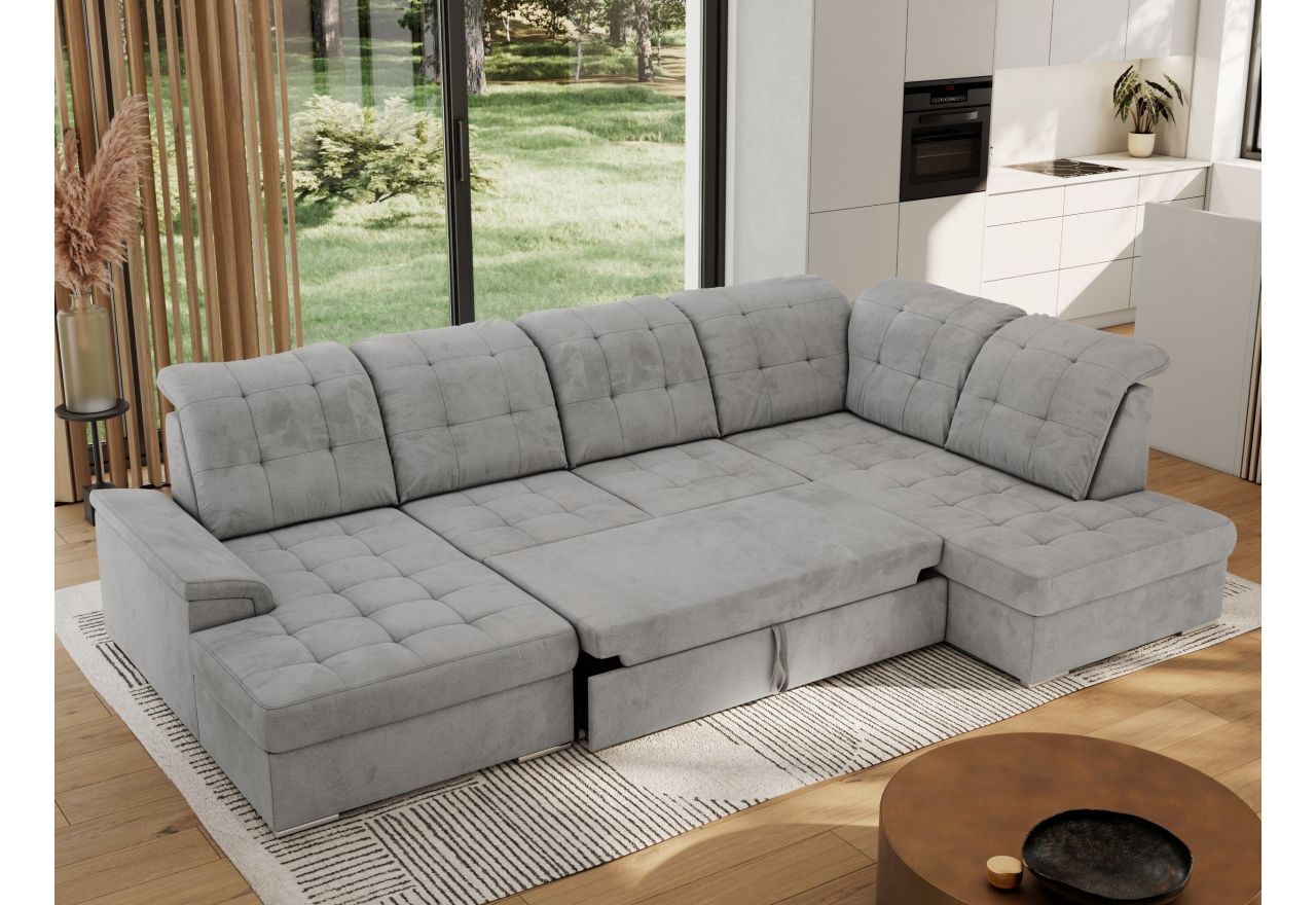 Narożnik MADRITO U - strona prawa - jasnoszary, welwet