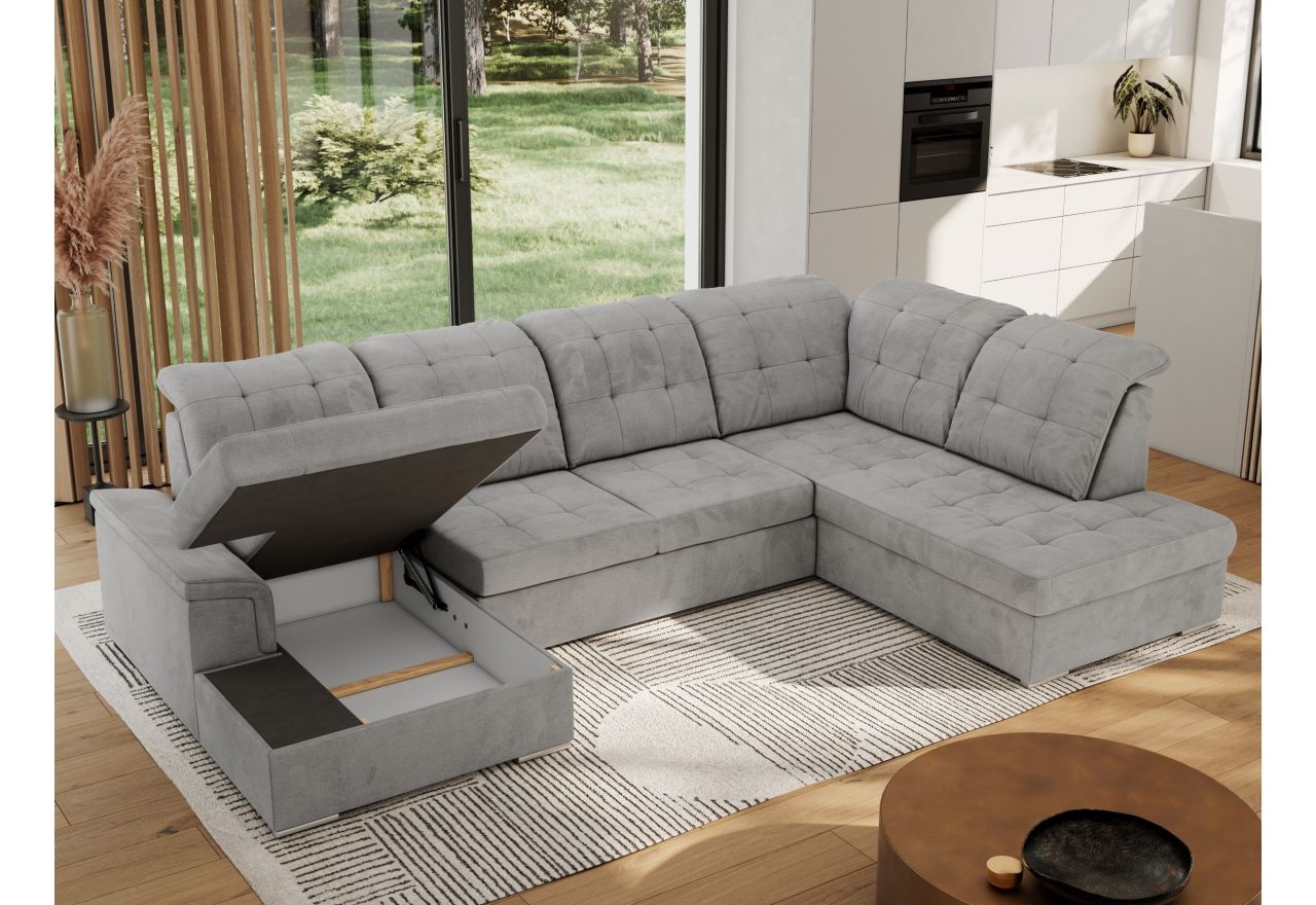 Narożnik MADRITO U - strona prawa - jasnoszary, welwet