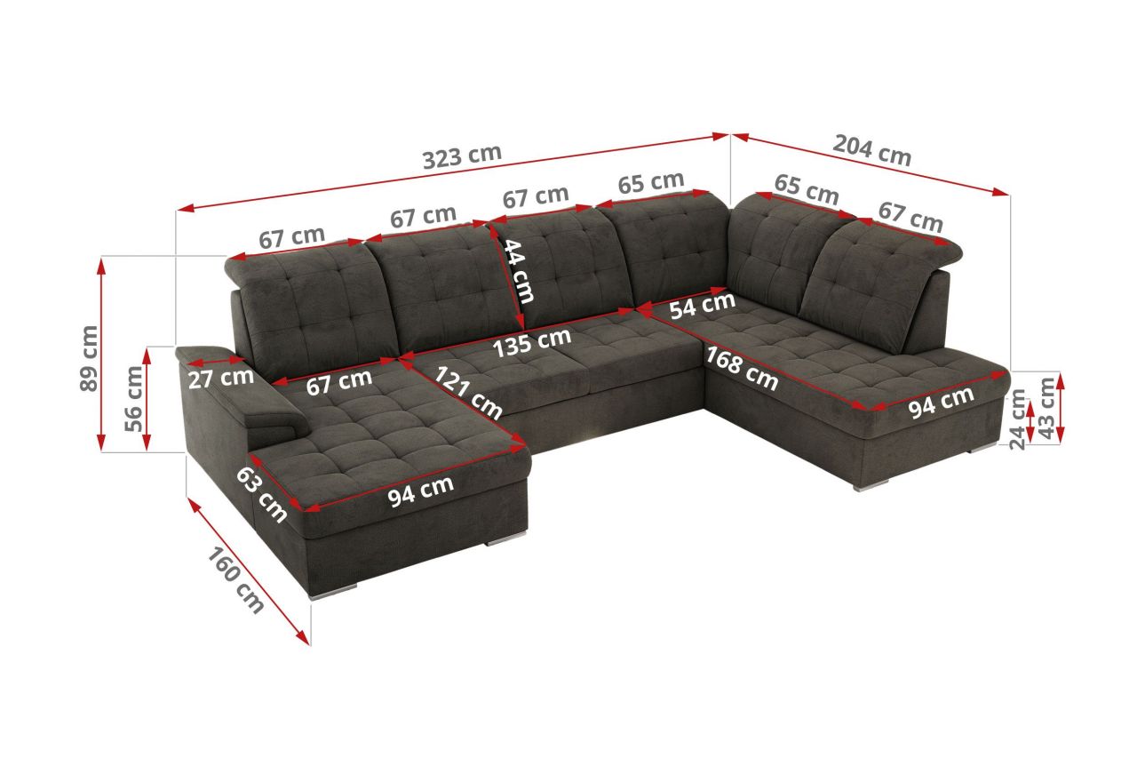 Narożnik MADRITO U - strona prawa - ciemnoszary, welwet