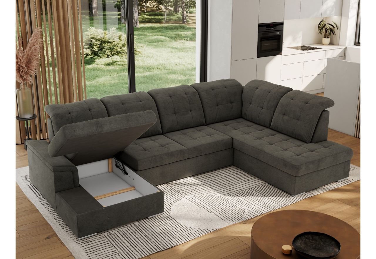 Narożnik MADRITO U - strona prawa - ciemnoszary, welwet