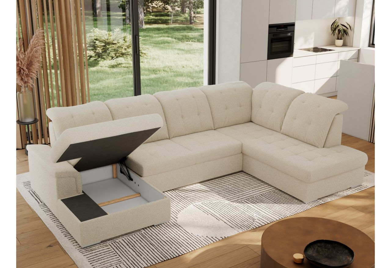 Narożnik MADRITO U - strona prawa - beżowy, boucle