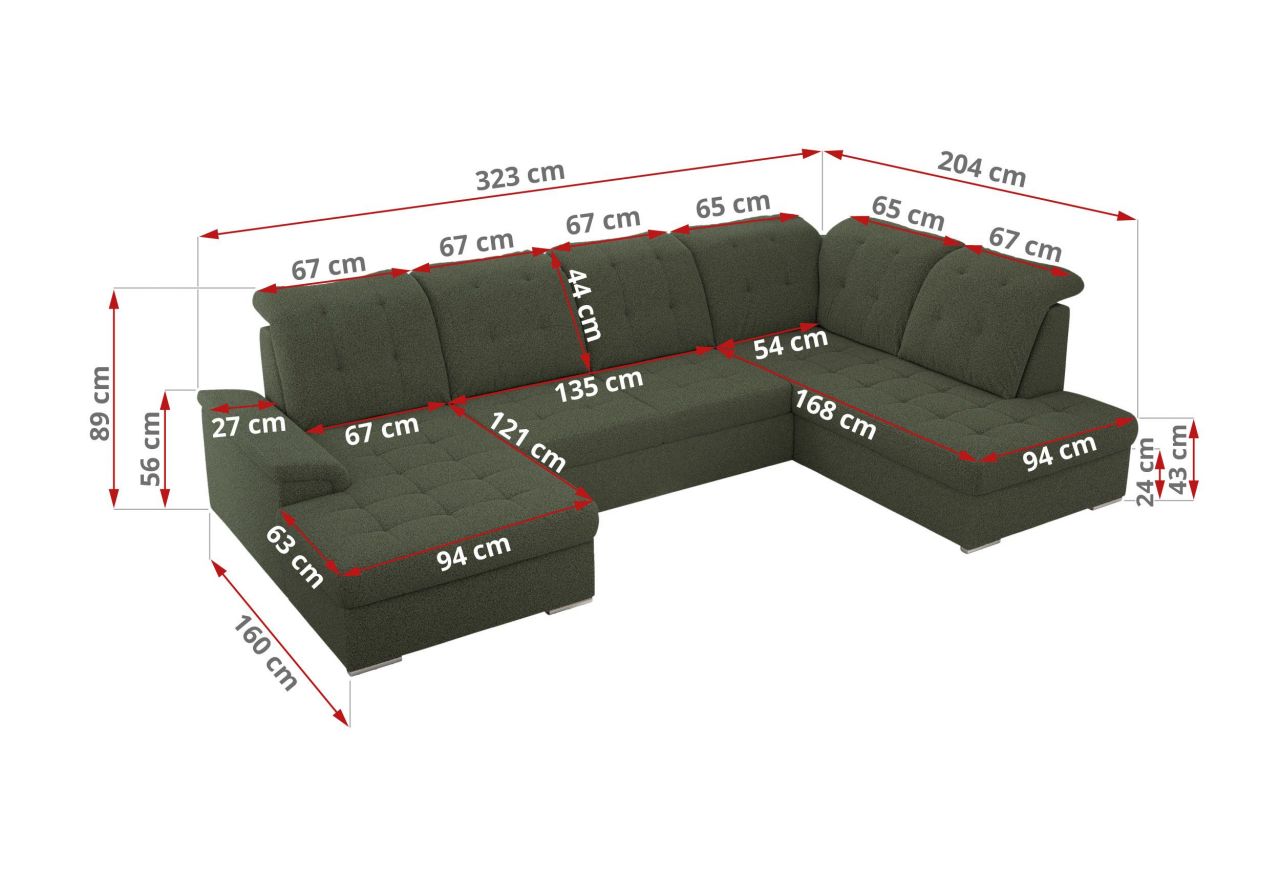 Narożnik MADRITO U - strona prawa - ciemnozielony, boucle