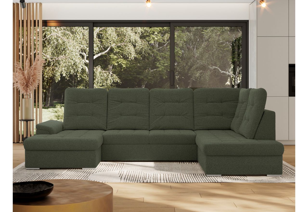 Narożnik MADRITO U - strona prawa - ciemnozielony, boucle