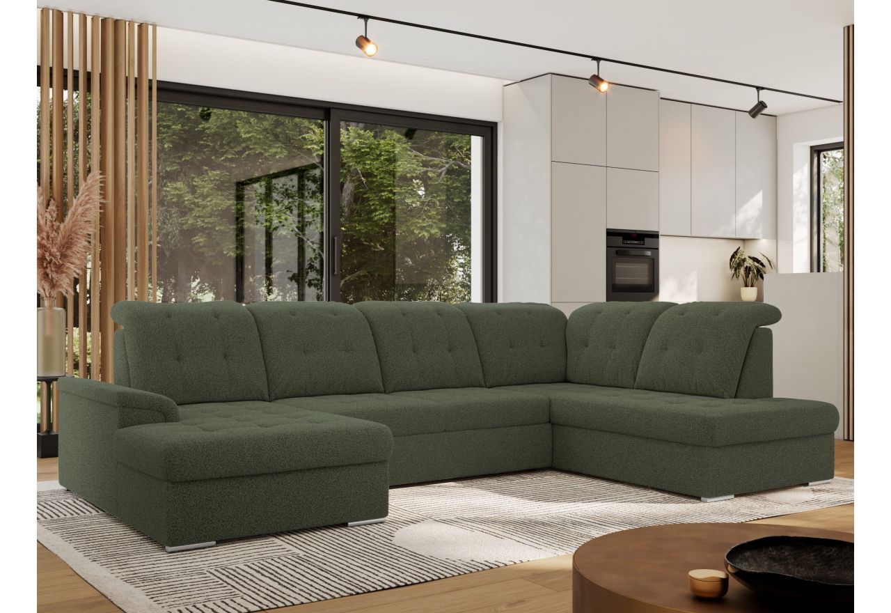 Narożnik MADRITO U - strona prawa - ciemnozielony, boucle