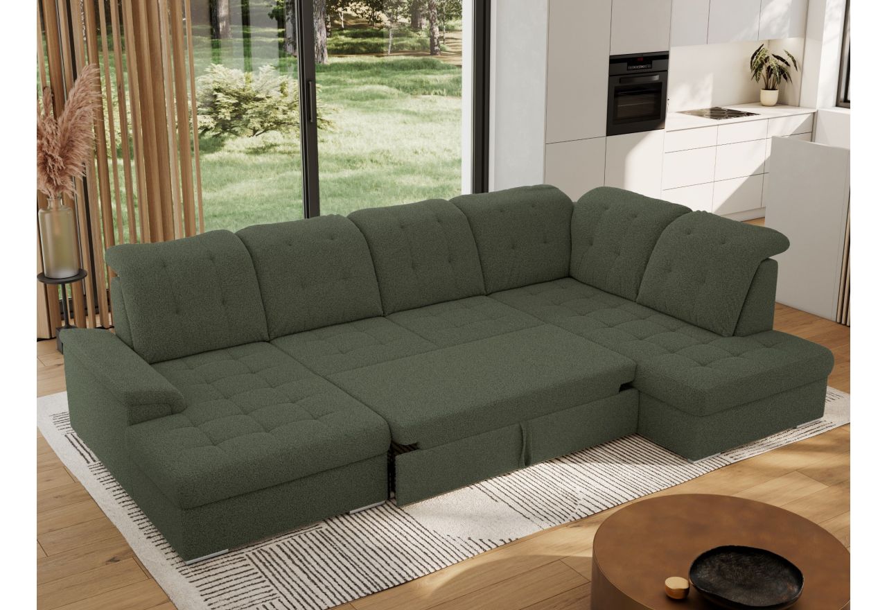 Narożnik MADRITO U - strona prawa - ciemnozielony, boucle