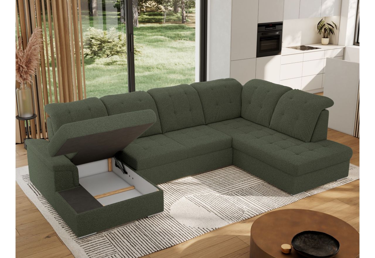 Narożnik MADRITO U - strona prawa - ciemnozielony, boucle