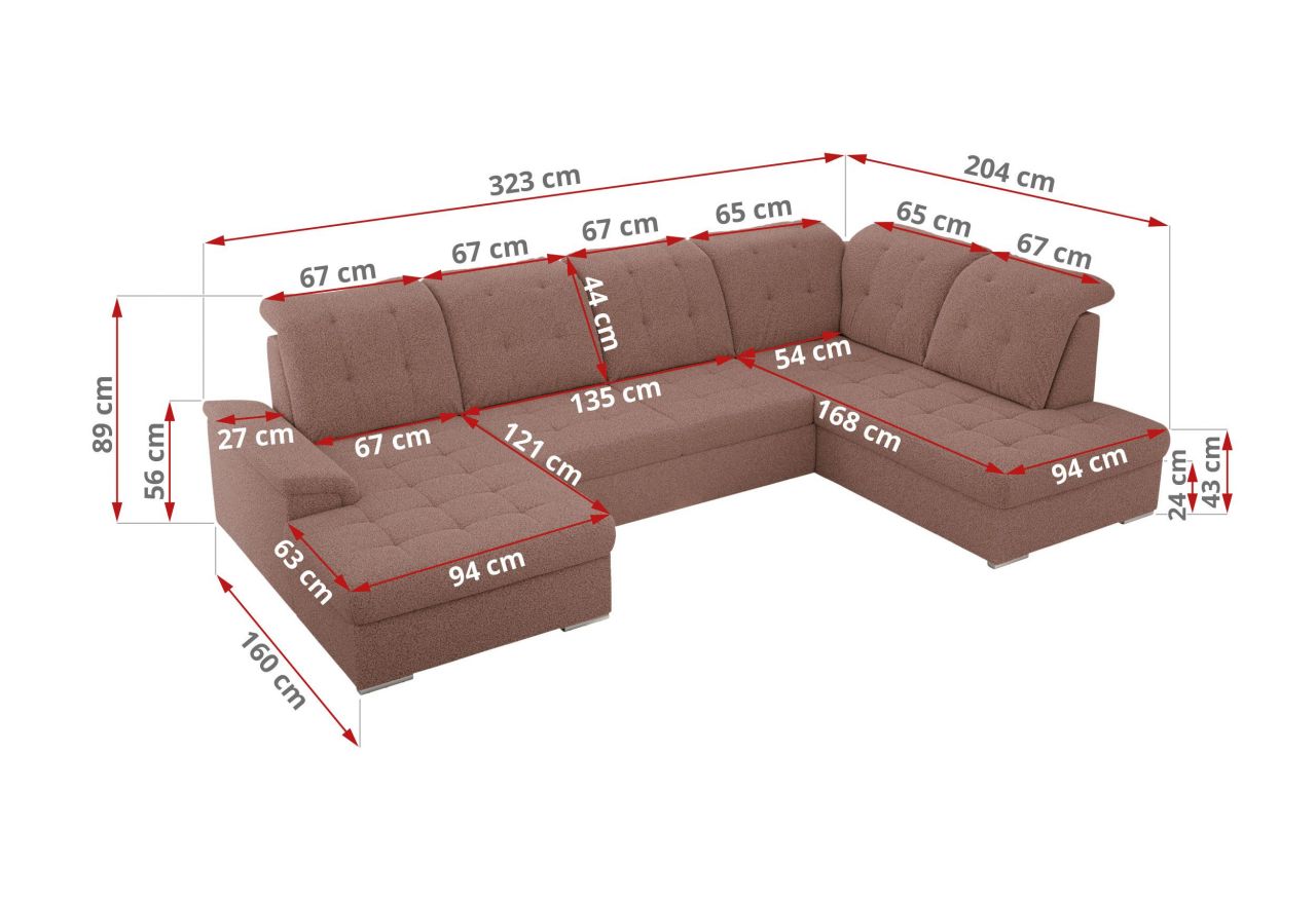 Narożnik MADRITO U - strona prawa - różowy, boucle