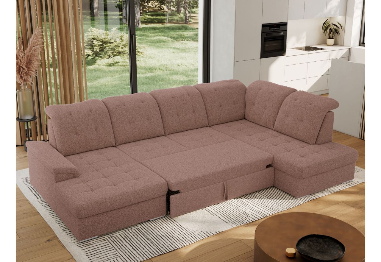 Narożnik MADRITO U - strona prawa - różowy, boucle