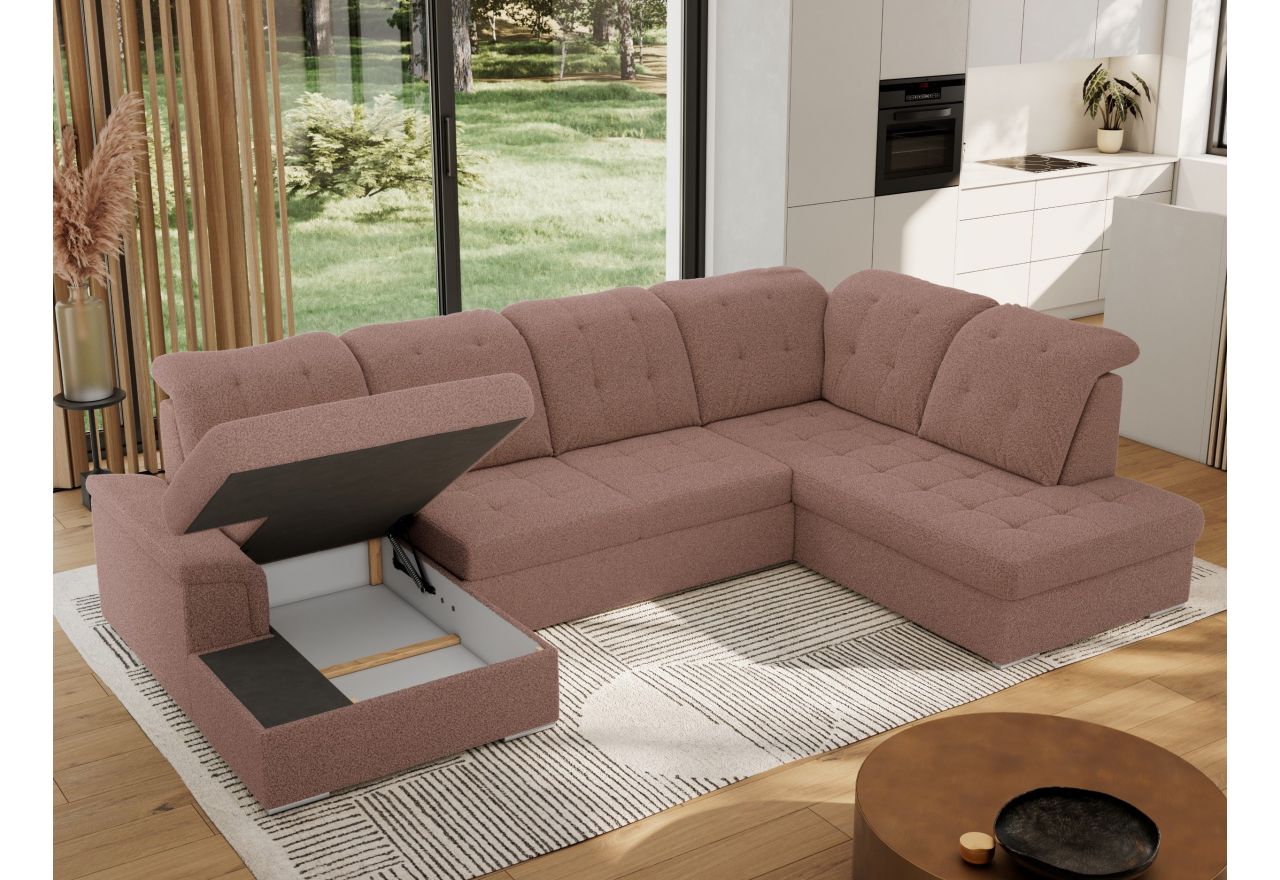 Narożnik MADRITO U - strona prawa - różowy, boucle