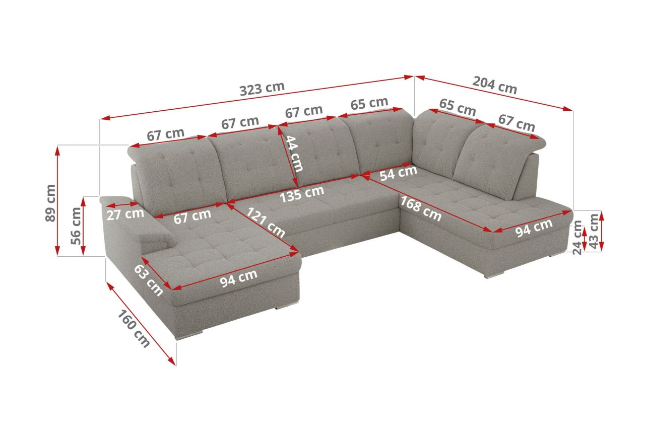 Narożnik MADRITO U - strona prawa - szary, boucle