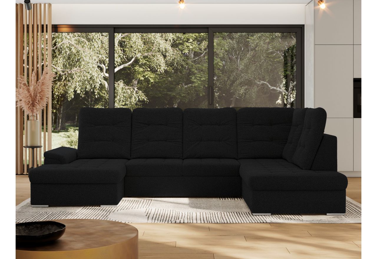 Narożnik MADRITO U - strona prawa - czarny, boucle