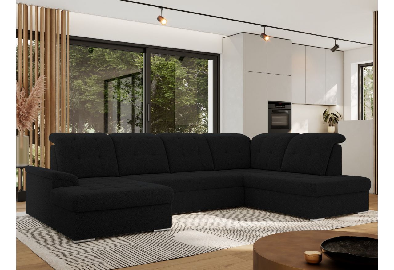 Narożnik MADRITO U - strona prawa - czarny, boucle