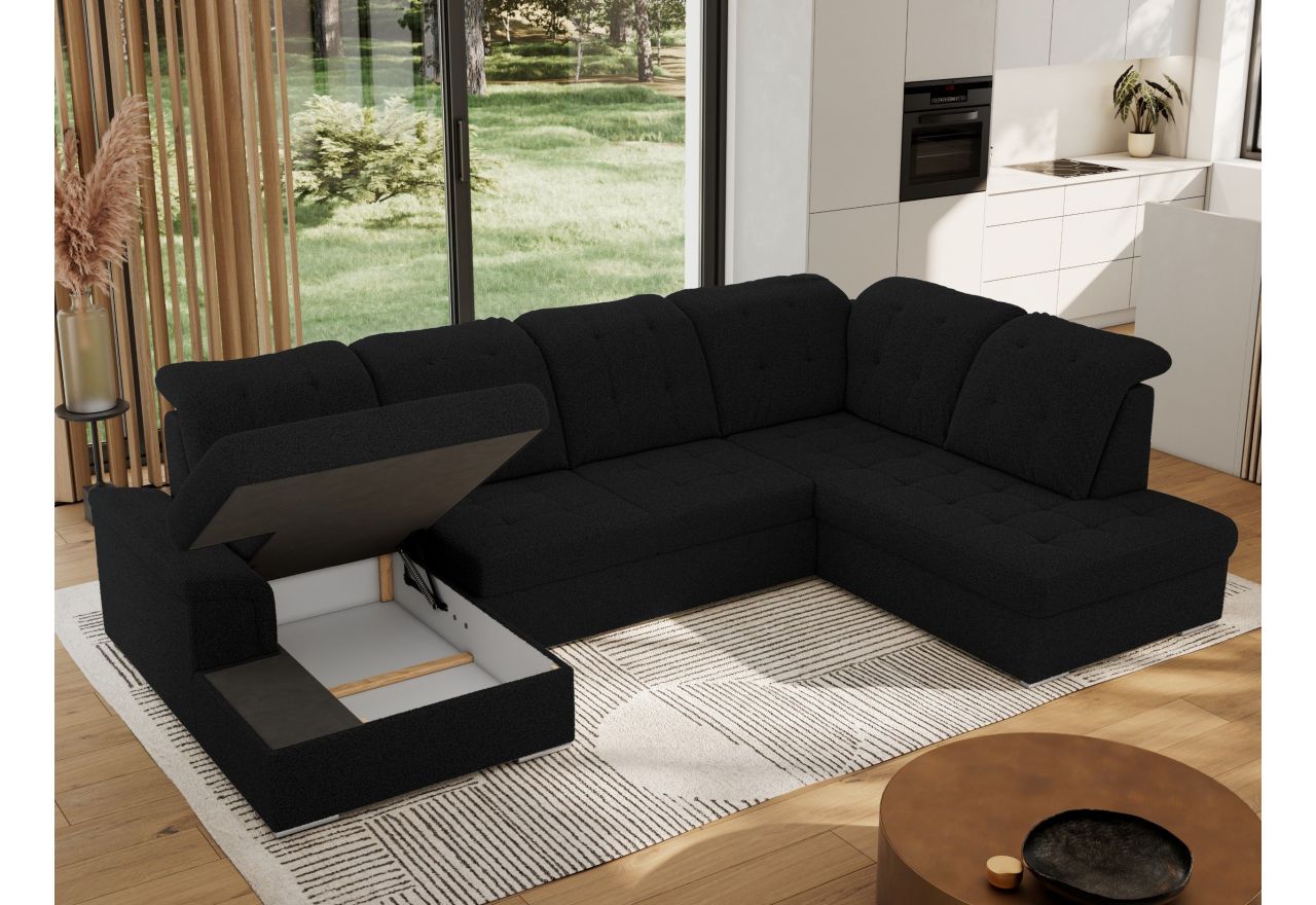 Narożnik MADRITO U - strona prawa - czarny, boucle