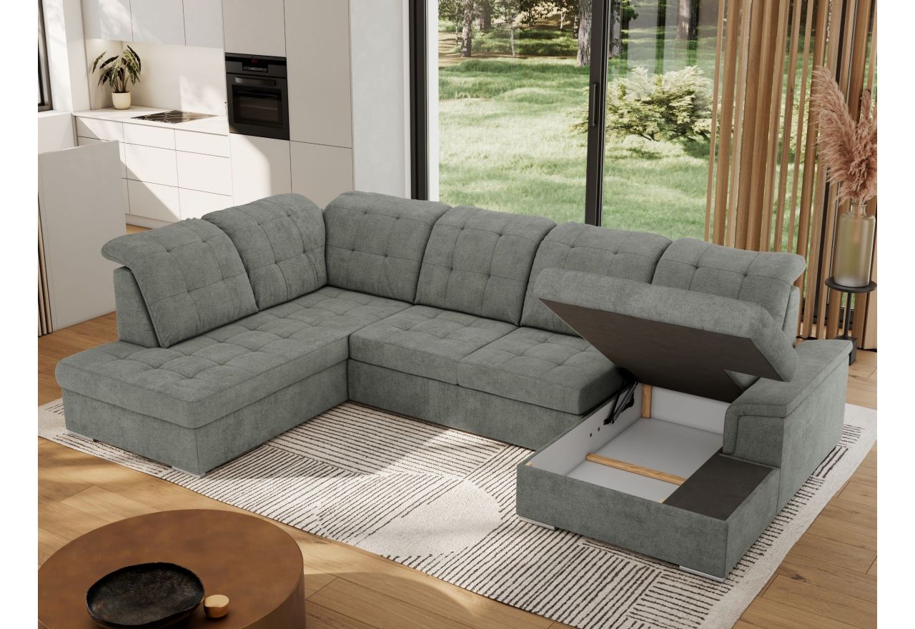 Narożnik MADRITO U - strona lewa - szary, struktura