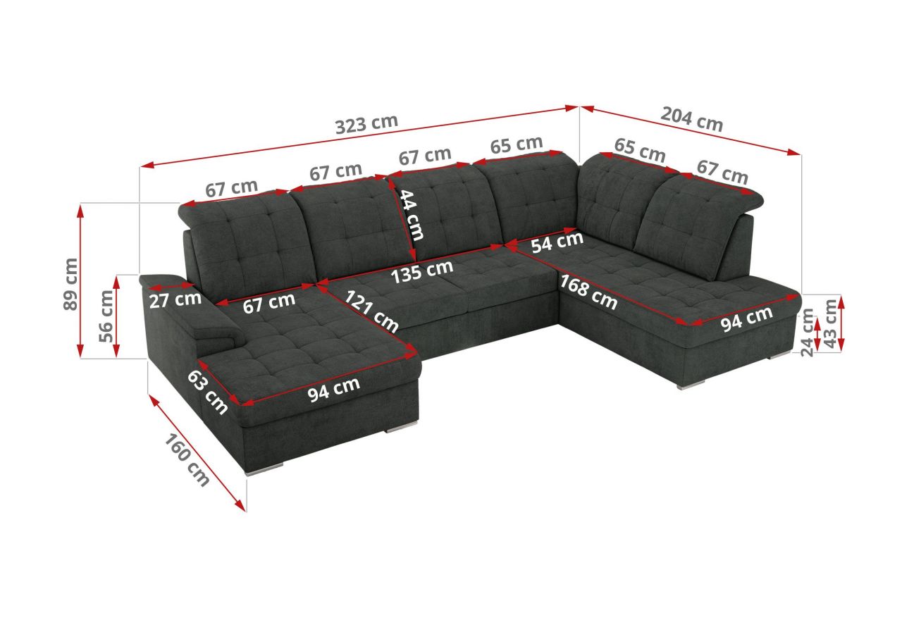 Narożnik MADRITO U - strona lewa - ciemnoszary, struktura