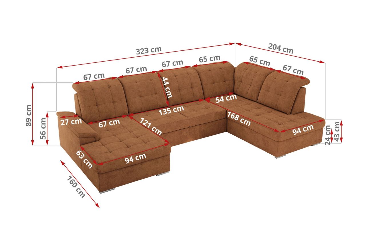 Narożnik MADRITO U - strona lewa - pomarańczowy, struktura