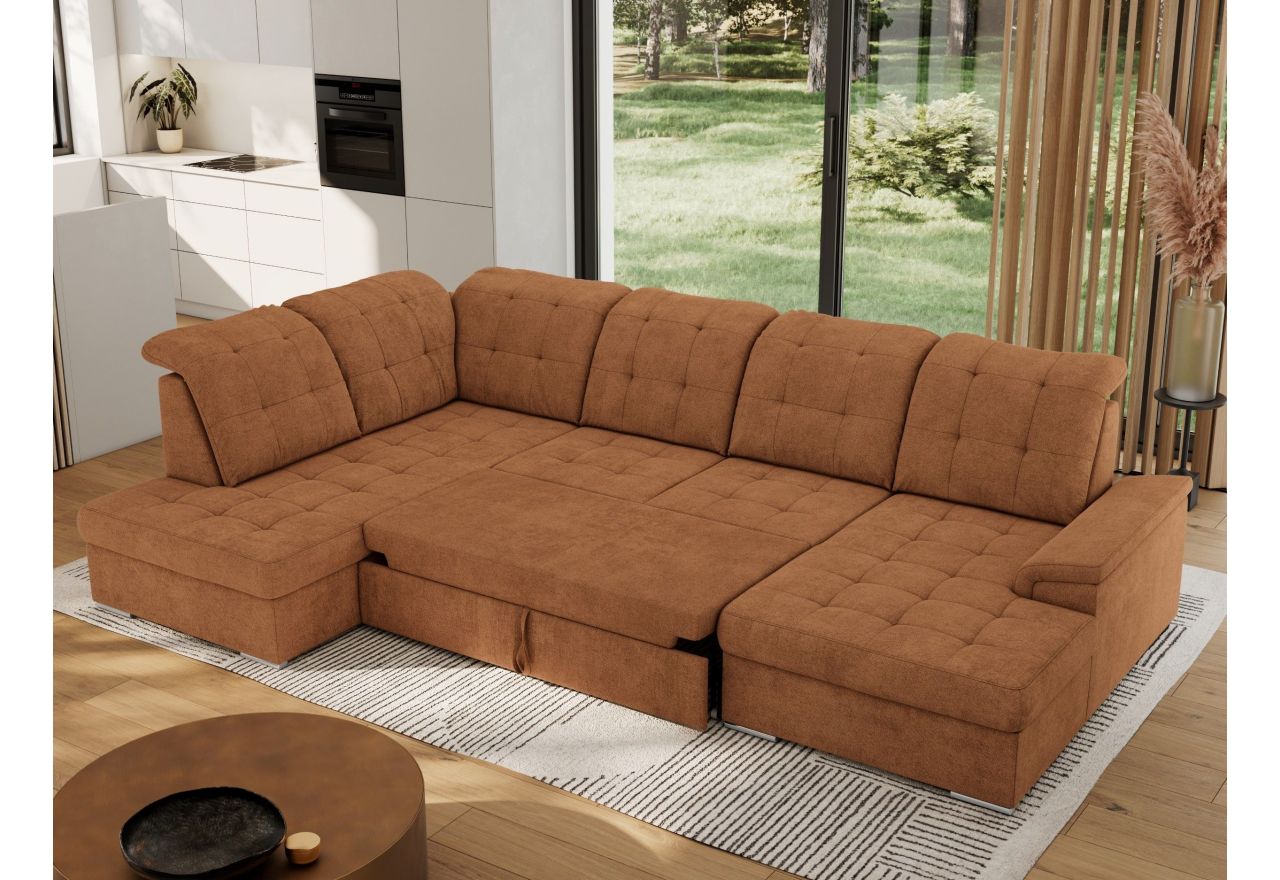 Narożnik MADRITO U - strona lewa - pomarańczowy, struktura