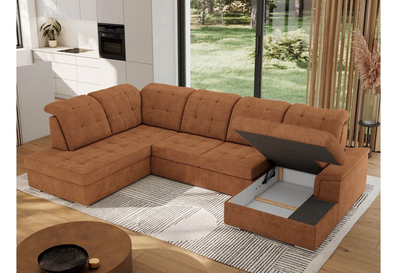 Narożnik MADRITO U - strona lewa - pomarańczowy, struktura