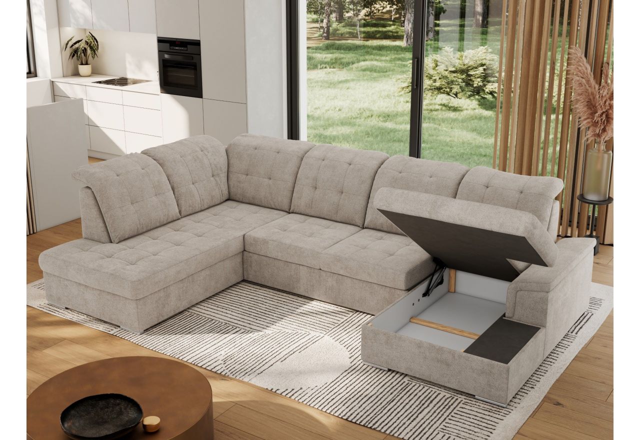 Narożnik MADRITO U - strona lewa - beżowy, struktura