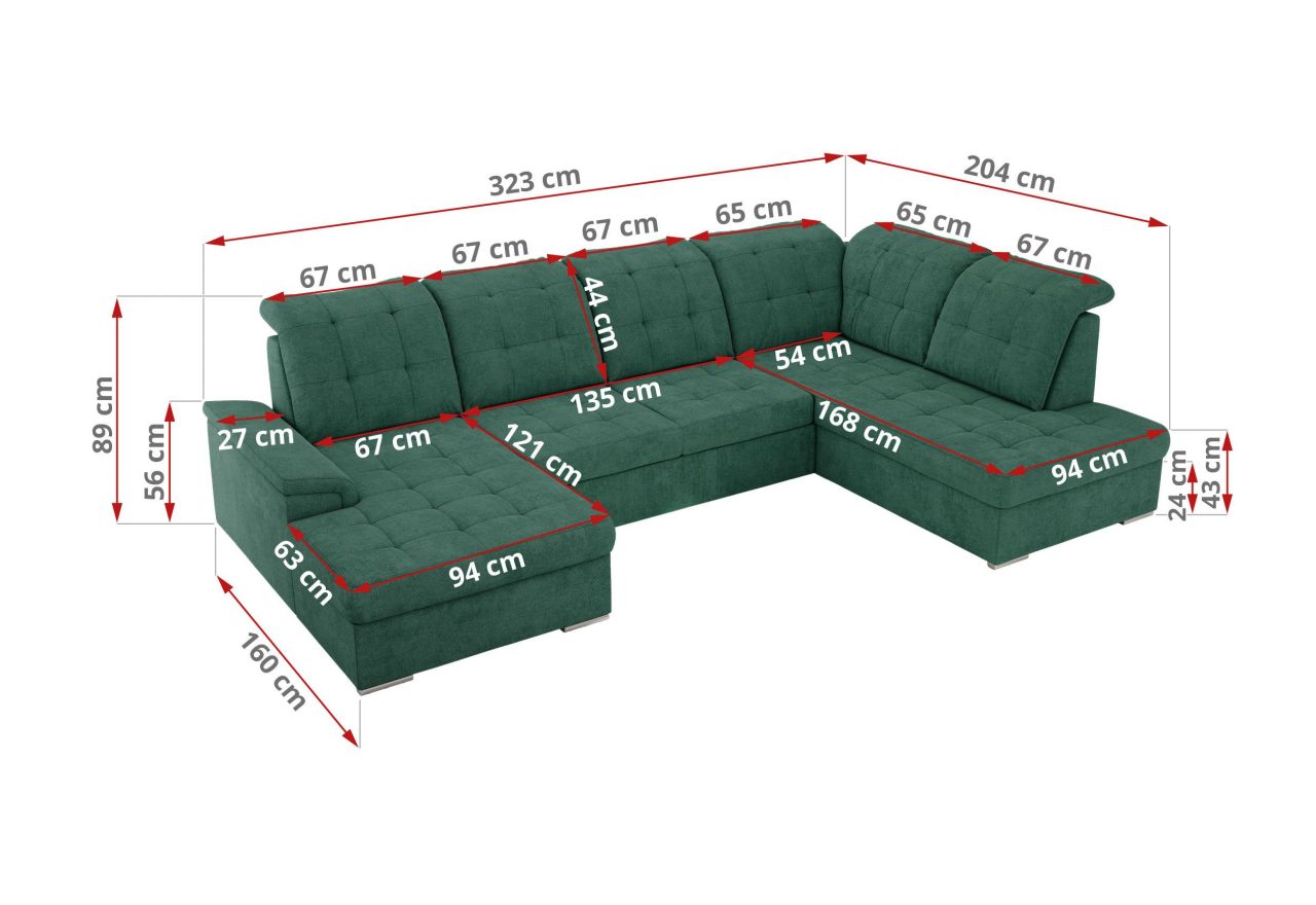 Narożnik MADRITO U - strona lewa - zielony, struktura