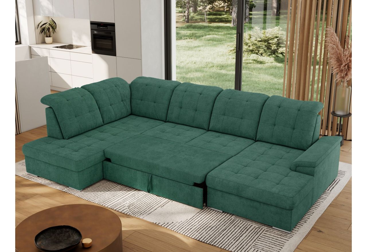 Narożnik MADRITO U - strona lewa - zielony, struktura