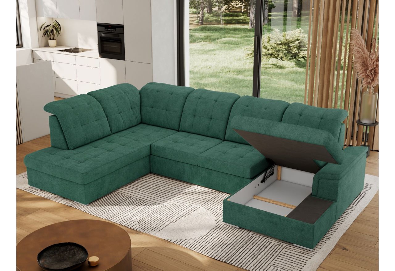 Narożnik MADRITO U - strona lewa - zielony, struktura