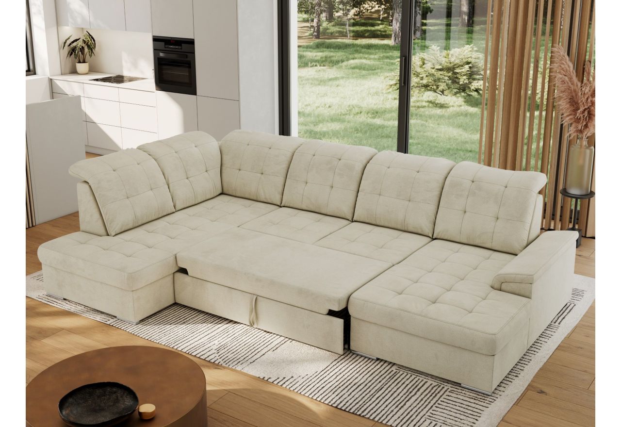 Narożnik MADRITO U - strona lewa - beżowy, welwet