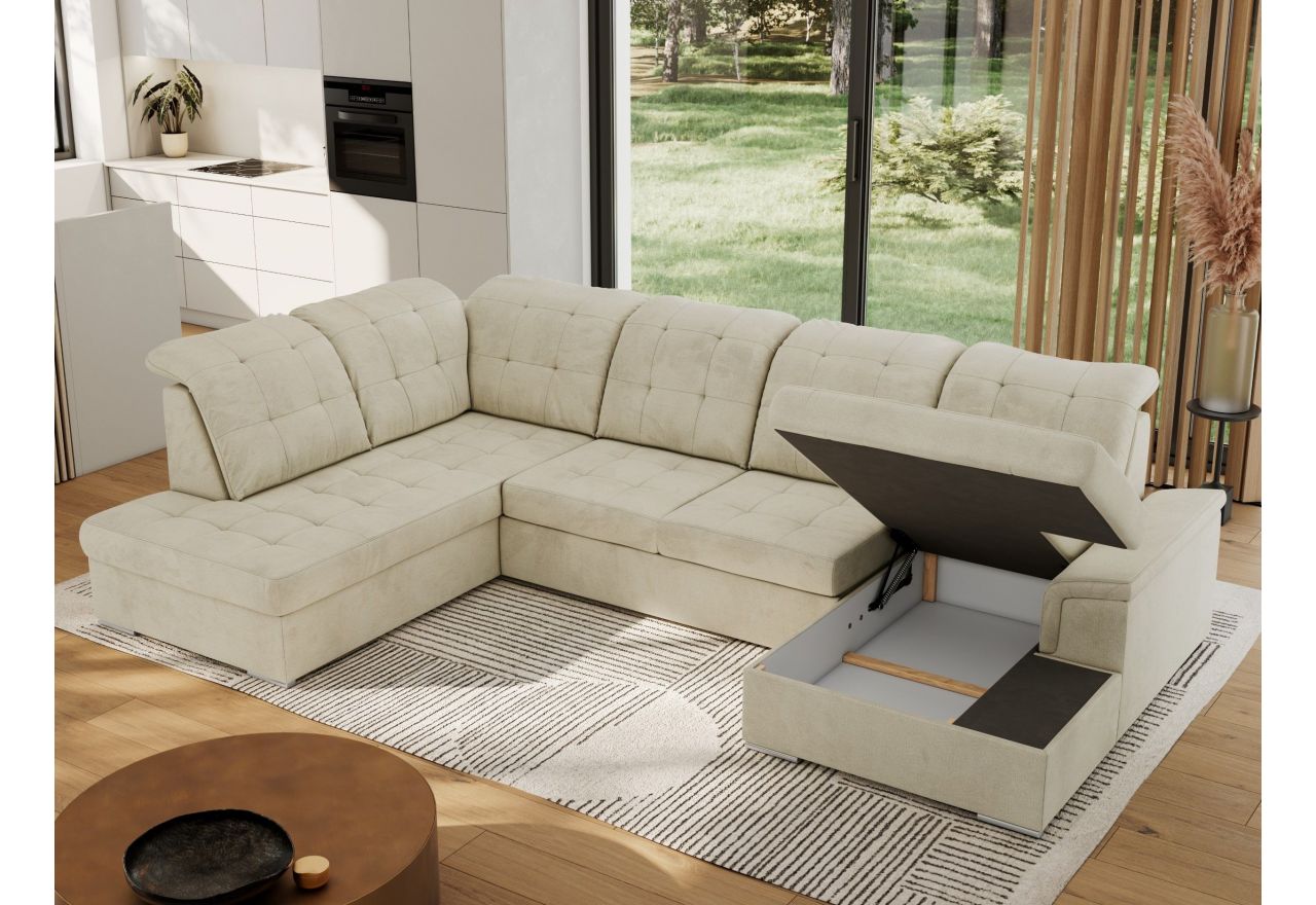 Narożnik MADRITO U - strona lewa - beżowy, welwet