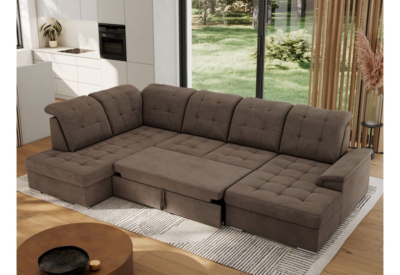 Narożnik MADRITO U - strona lewa - brązowy, welwet