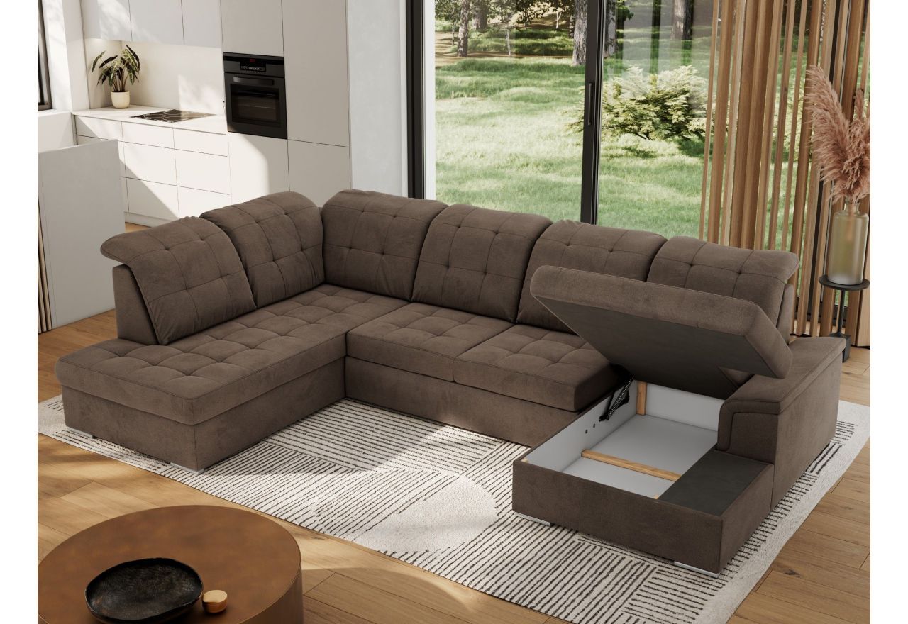 Narożnik MADRITO U - strona lewa - brązowy, welwet