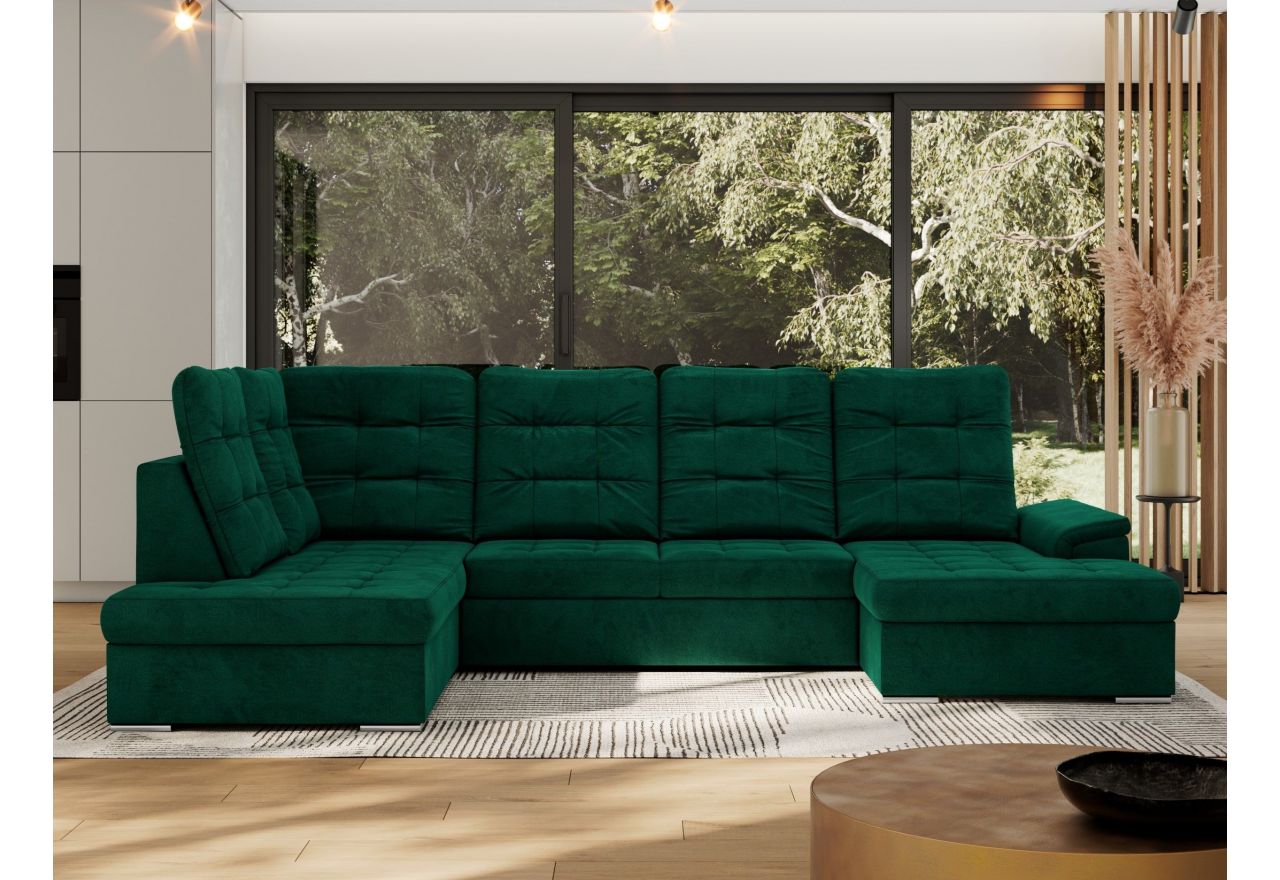 Narożnik MADRITO U - strona lewa - ciemnozielony, welwet