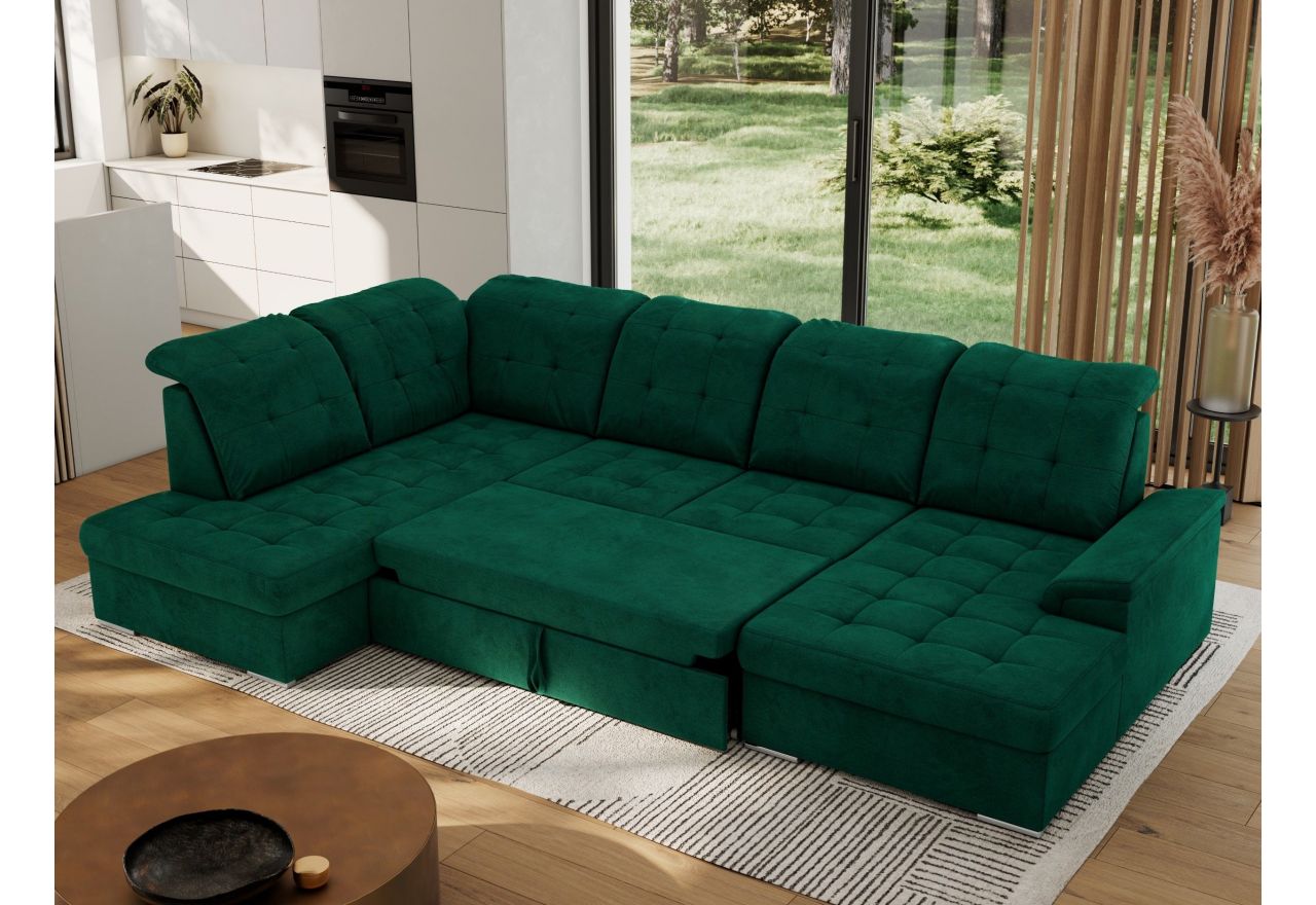 Narożnik MADRITO U - strona lewa - ciemnozielony, welwet