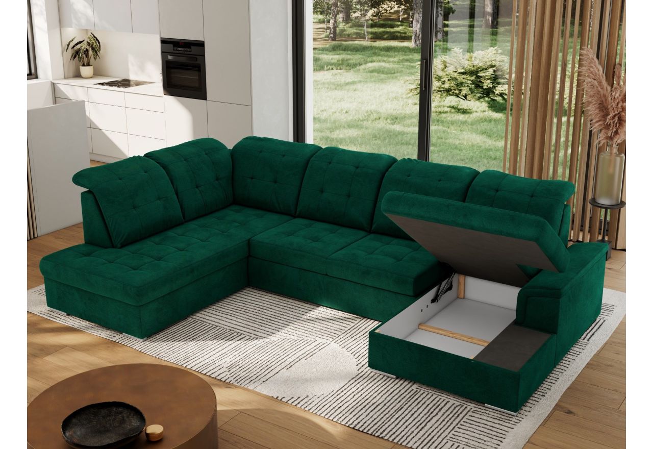 Narożnik MADRITO U - strona lewa - ciemnozielony, welwet
