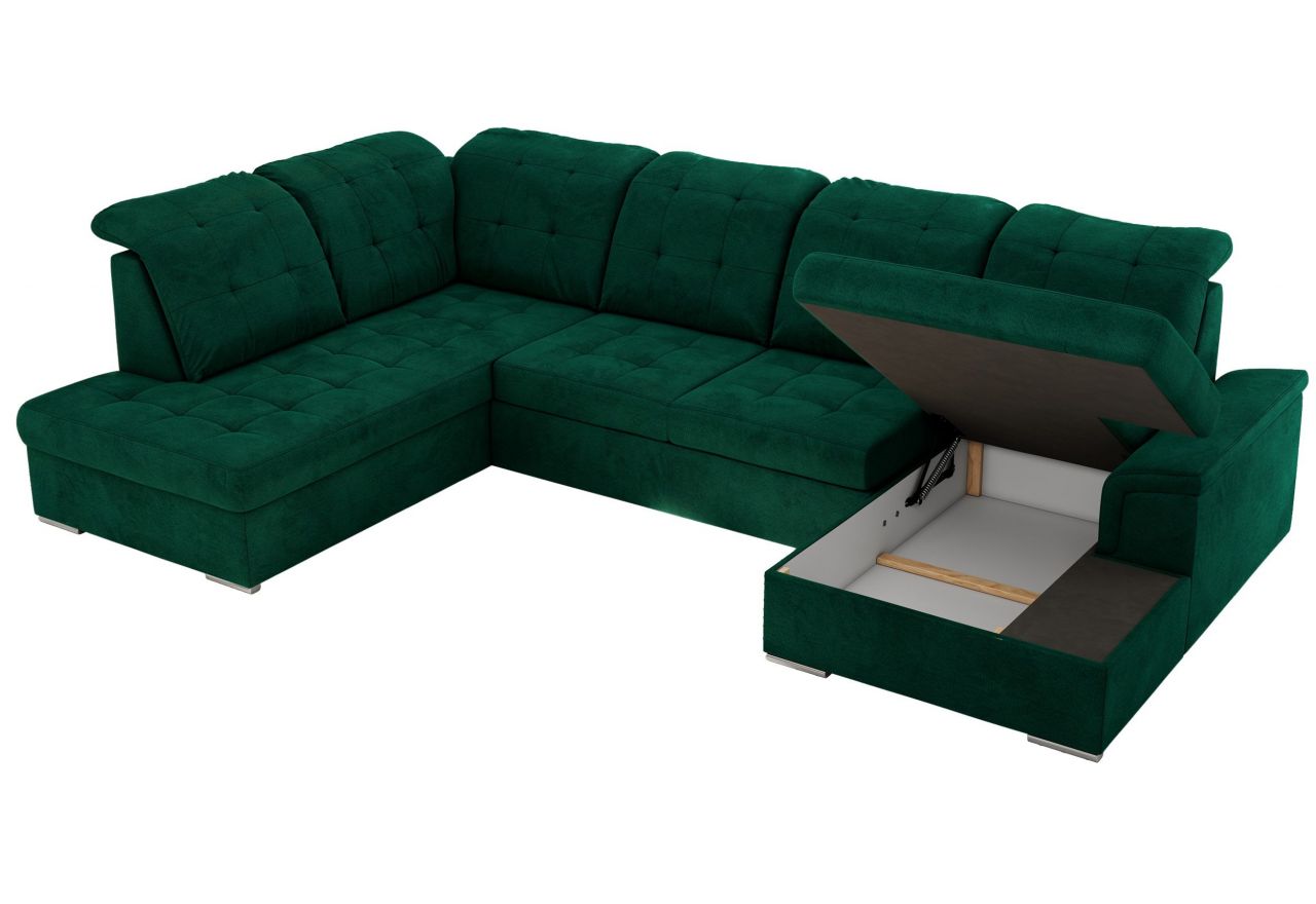 Narożnik MADRITO U - strona lewa - ciemnozielony, welwet