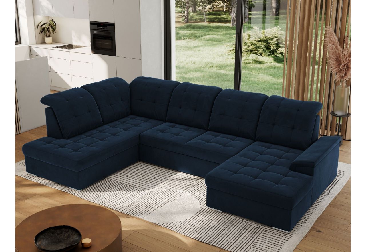 Narożnik MADRITO U - strona lewa - ciemnoniebieski, welwet