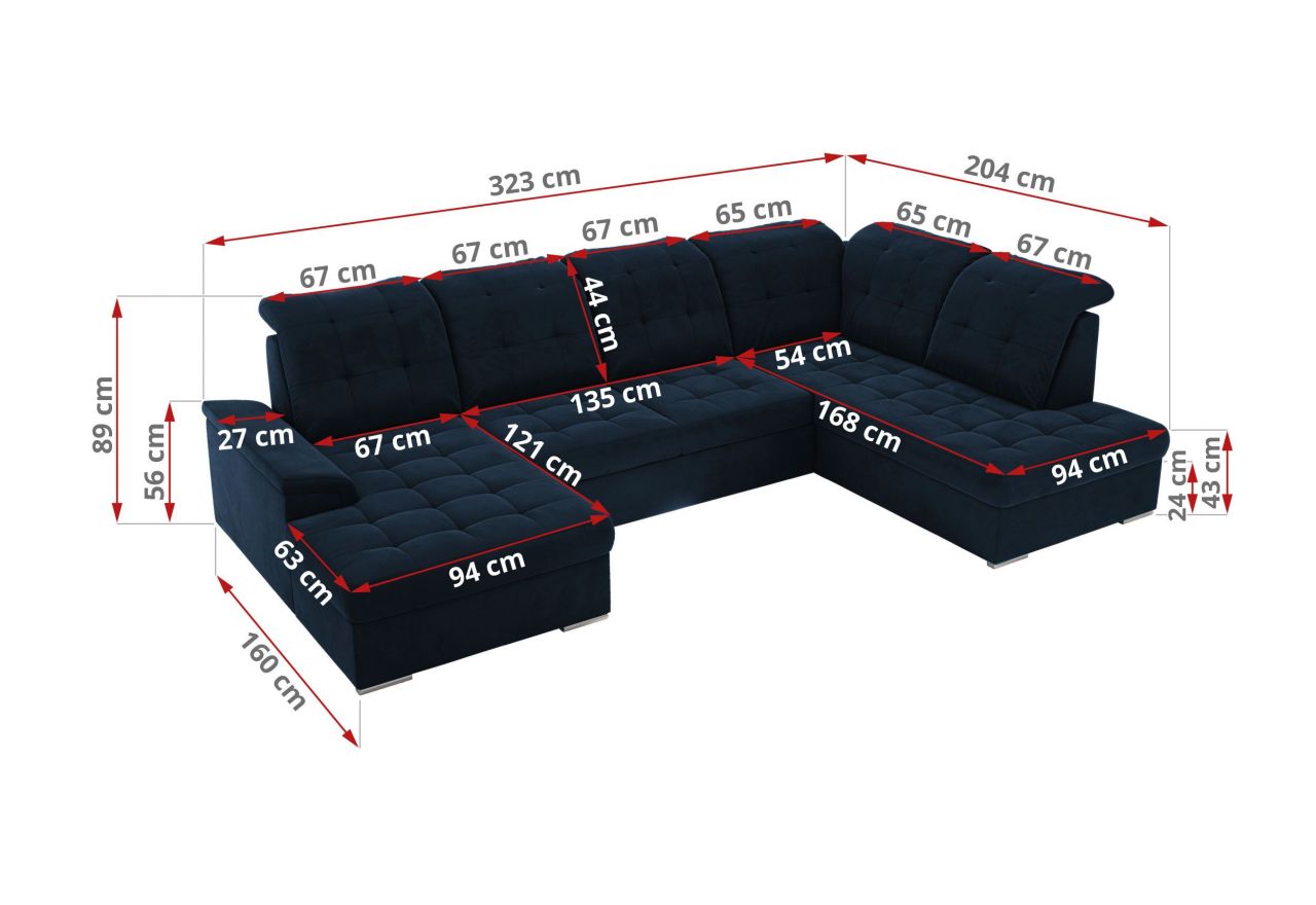 Narożnik MADRITO U - strona lewa - ciemnoniebieski, welwet