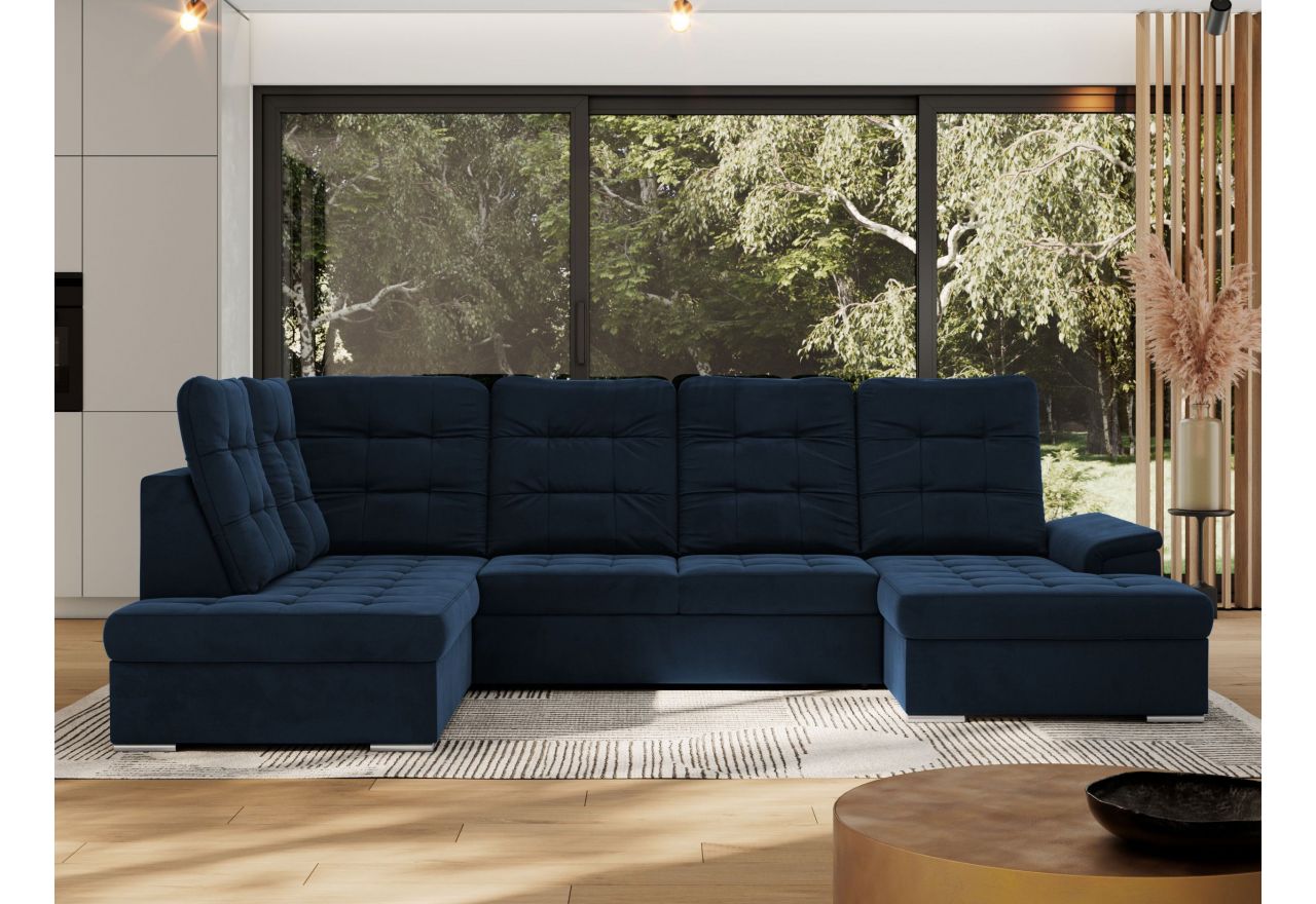 Narożnik MADRITO U - strona lewa - ciemnoniebieski, welwet