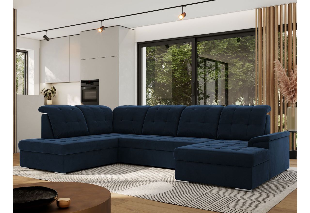 Narożnik MADRITO U - strona lewa - ciemnoniebieski, welwet